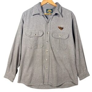 Cabela's 4045 Chamois Shirt Mens XL Gray Cotton Elk Embroidered Heavy Flannel